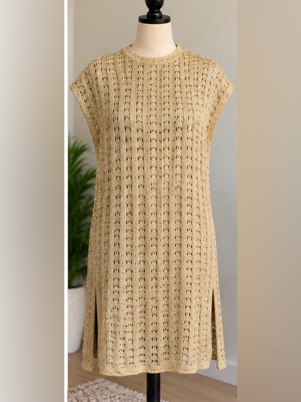 Panarea Italy Open Knit Sleeveless Sweater Tank M/L NWT